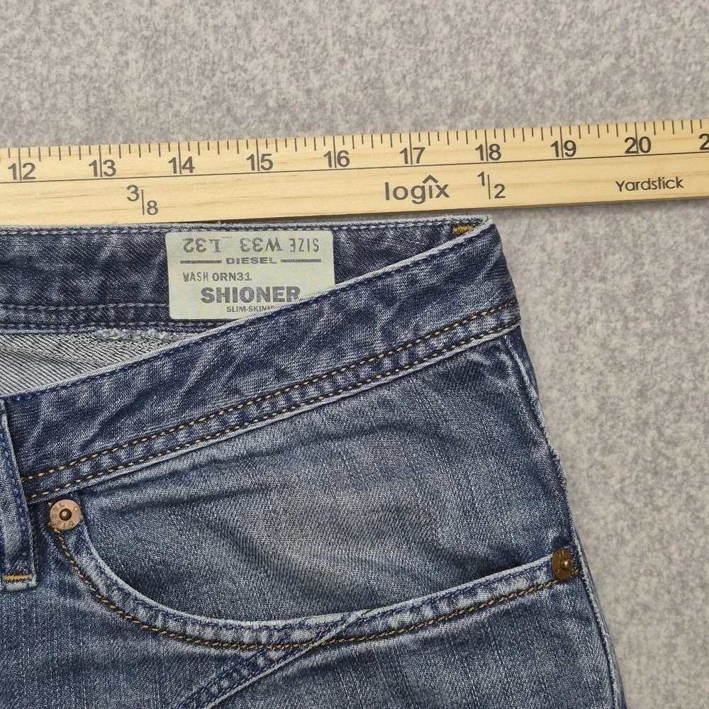 Diesel Shioner Jeans Mens 33x32 Blue Slim Skinny Distressed Denim Y2K Casual